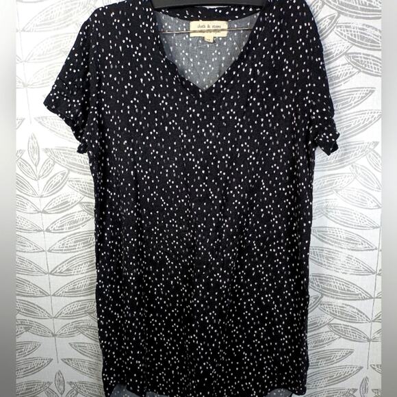 Cloth & Stone Top V Neck Tunic Spotted Rayon Black - Picture 1 of 5